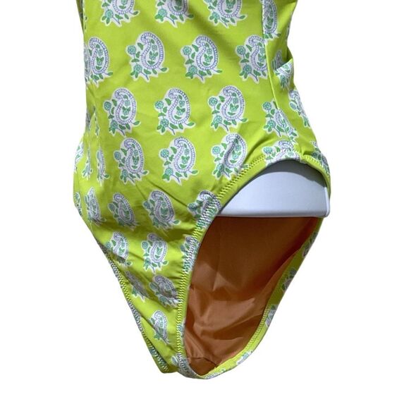 J. CREW V-Neck One-Piece Swimsuit Green Paisley Size 6 - Picture 5 of 13